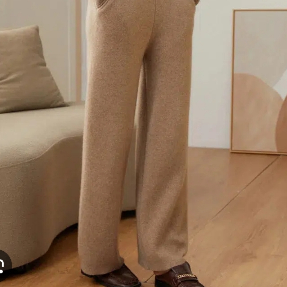 INDUSTRY cozy Wide Leg Nude Tan Wool Blend Pants Joggers Quiet Luxury Classy